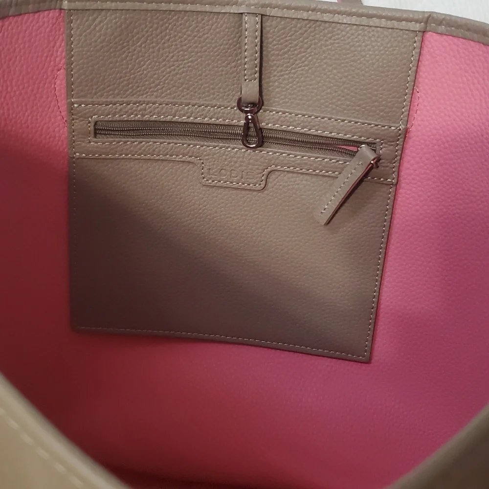 Lodis Bliss Leather Tote Large Shoulder Bag Taupe